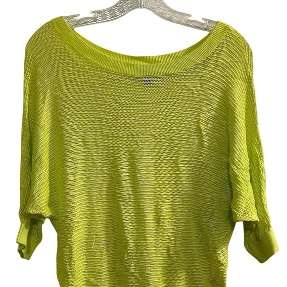 Express Mesh Neon Yellow Lime Dolman Summer Sweater 3/4 Sleeve Boat Neck Cape XS - Picture 2 of 8